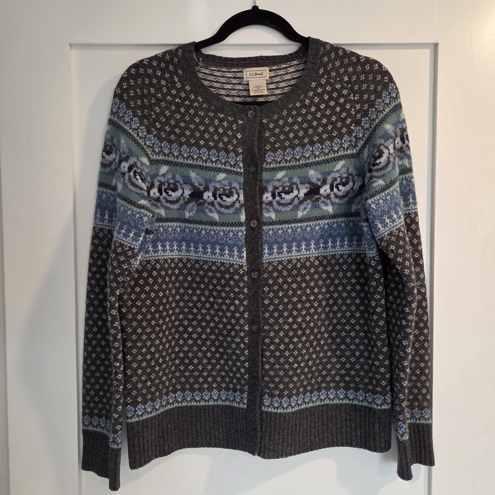 L.L. Bean Women's Sweater - Gray and Blue Patterned